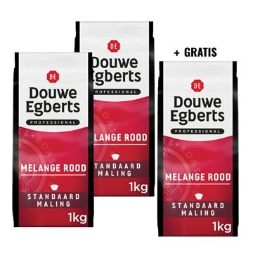 Merkloos ACTIE DOUWE EGBERTS: 2 + 1 GRATIS: Gemalen koffie Melange Rood, standaard, pak van 1 kg