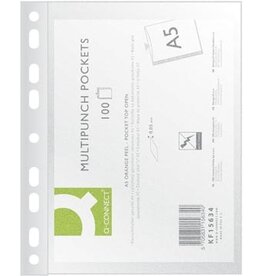 Q-CONNECT Q-CONNECT geperforeerde showtas, ft A5, 9-gaatsperforatie, PP, 50 micron, pak van 100 stuks