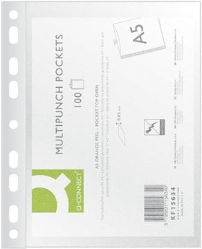 Q-CONNECT Q-CONNECT geperforeerde showtas, ft A5, 9-gaatsperforatie, PP, 50 micron, pak van 100 stuks