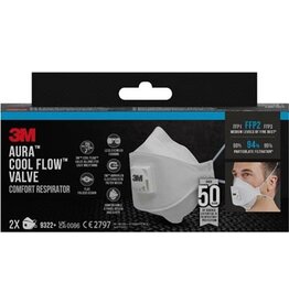 3M 3M Aura Comfort Cool Flow stofmasker, FFP2, met ventiel, pak van 2 stuks