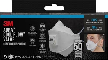 3M 3M Aura Comfort Cool Flow stofmasker, FFP2, met ventiel, pak van 2 stuks