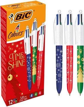 Bic Bic 4-kleurenbalpen Time to Shine, geassorteerde kleuren, doos van 12 stuks