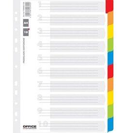 Office Products OFFICE products tabbladen, A4, karton, 11-gaatsperforatie, geassorteerde kleuren, 10 tabs