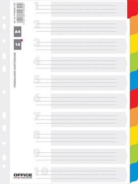 Office Products OFFICE products tabbladen, A4, karton, 11-gaatsperforatie, geassorteerde kleuren, 10 tabs