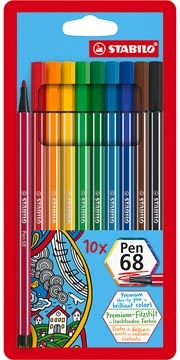Stabilo STABILO PEN 68 viltstift, etui van 10 stuks, geassorteerde kleuren