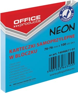 Office Products OFFICE products memoblok Neon, 76 x 76 mm, 100 vel, neonblauw