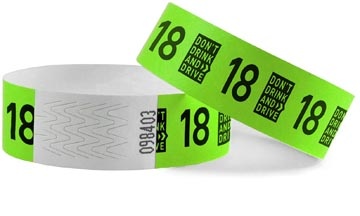Combicraft Combicraft polsbandjes Tyvek, don't drink and drive, 18, groen, pak van 100 stuks