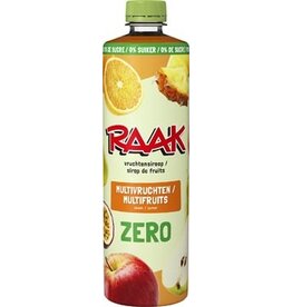 Raak Raak siroop multivruchten Zero Sugar, fles van 75 cl