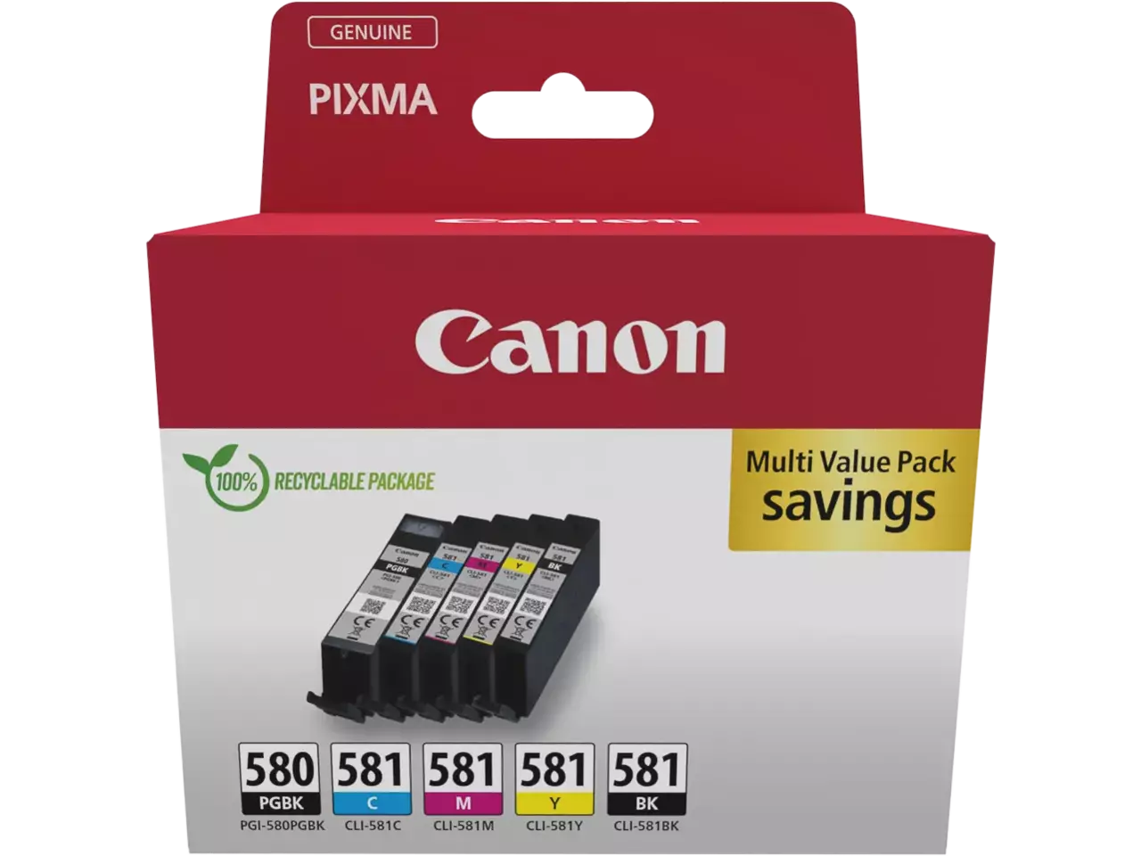 Canon Canon inktcartridge 1 x PGI-580PGBK zwart + 1 x CLI-581, 200 - 1.660 pagina's, OEM 2078C008, 4 kleuren