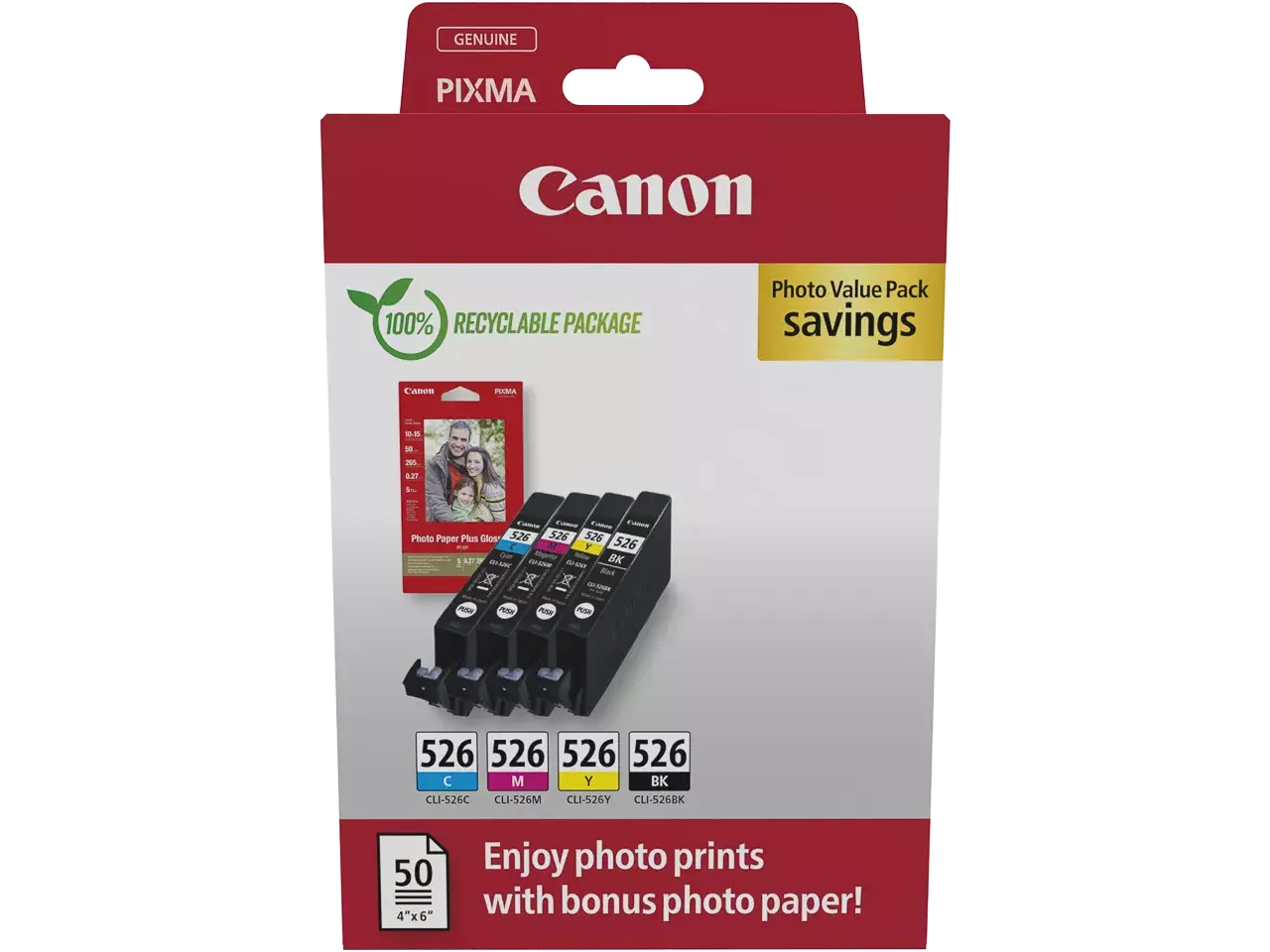 Canon 4540B019 CANON CLI526 Pixma — ink+photo paper (4) cmyk w/o S