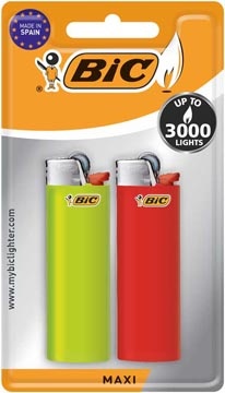 Bic BIC Maxi vuursteen aansteker, blister van 2 stuks in geassorteerde kleuren