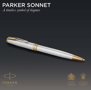 Parker Parker Sonnet balpen, Stainless Steel GT, medium, in giftbox