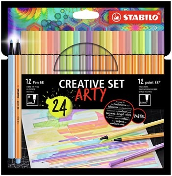 Stabilo STABILO Pen 68 viltstift + Point 88 fineliner ARTY, etui van 24 stuks, assorti