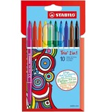 Stabilo STABILO Trio 2-in-1 viltstift, etui van 10 stuks in geassorteerde kleuren