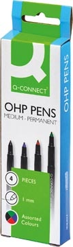 Q-CONNECT Q-CONNECT OHP marker, permanent, medium, set van 4 stuks in geassorteerde kleuren