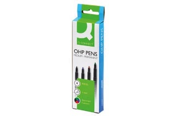 Q-CONNECT Q-CONNECT OHP marker, permanent, medium, set van 4 stuks in geassorteerde kleuren