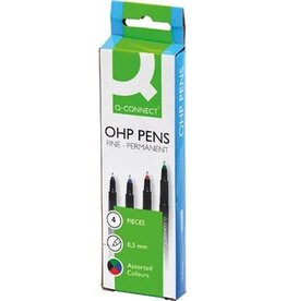 Q-CONNECT Q-CONNECT OHP marker, permanent, fijn, set van 4 stuks in geassorteerde kleuren