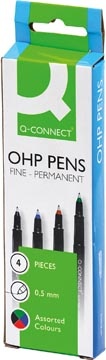 Q-CONNECT Q-CONNECT OHP marker, permanent, fijn, set van 4 stuks in geassorteerde kleuren