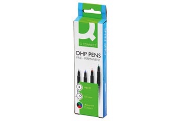 Q-CONNECT Q-CONNECT OHP marker, permanent, fijn, set van 4 stuks in geassorteerde kleuren
