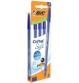 Bic Bic balpen Cristal Soft, medium punt, blauw, blister van 4 stuks