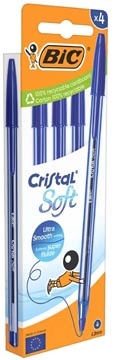Bic Bic balpen Cristal Soft, medium punt, blauw, blister van 4 stuks