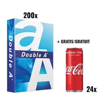 Double A ACTIE DOUBLE A: 1 x pallet Premium printpapier A4, 80 g + GRATIS 1 x Coca-Cola frisdrank, 33cl, 24 stuks