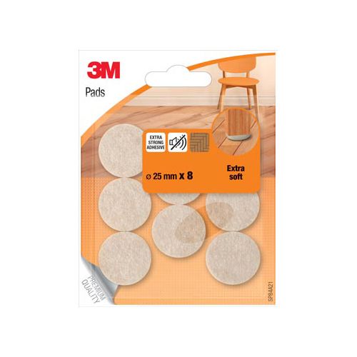 3M 3M beschermende vloerpads, uit vilt, diameter 25 mm, blister van 8 stuks