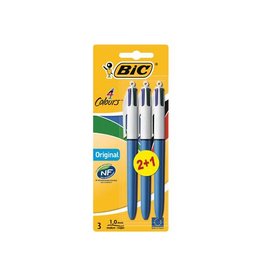 Bic Bic Colours Original 4-kleurenbalpen, medium, klassieke inktkleuren, blauw, op blister 2+1 gratis