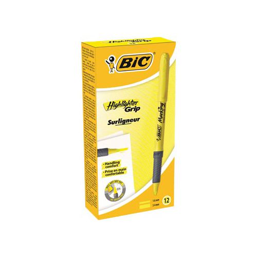 Bic Bic markeerstift Highlighter Grip, geel, doos van 12 stuks