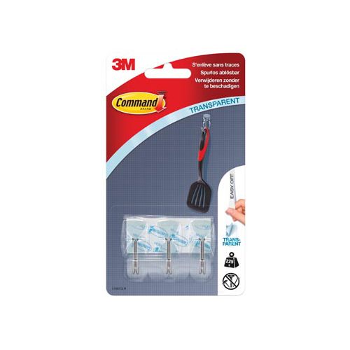 Command Command decohaak, small, draagvermogen 225 gram, transparant met metalen draadeinde, blister van 3 stuks
