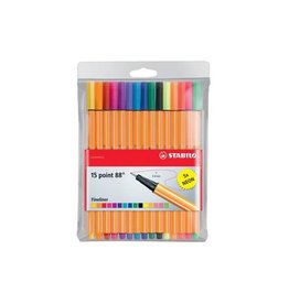 Stabilo STABILO point 88 fineliner, etui van 15 stuks in geassorteerde kleuren