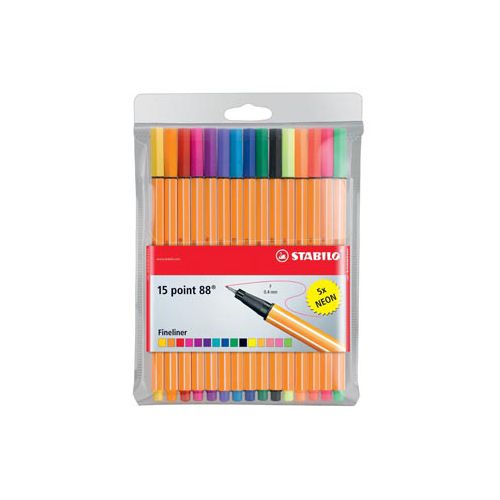 Stabilo STABILO point 88 fineliner, etui van 15 stuks in geassorteerde kleuren