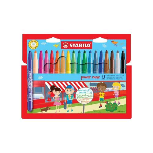Stabilo STABILO power max viltstift, etui van 18 stuks in geassorteerde kleuren
