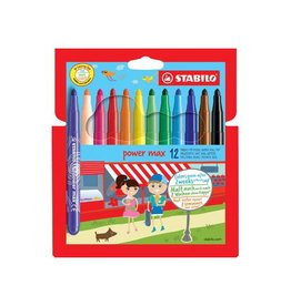 Stabilo STABILO power max viltstift, etui van 12 stuks in geassorteerde kleuren