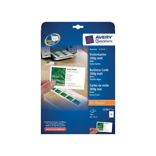 Avery Avery visitekaarten 200 g/m², Ft 85 x 54 mm (10 per blad), doos van 10 blad