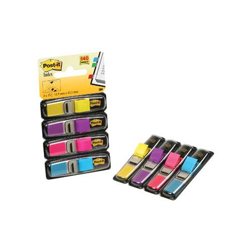 Post-It Index Post-it Index Smal, 4 x 35 tabs, geel, paars, roze en helderblauw
