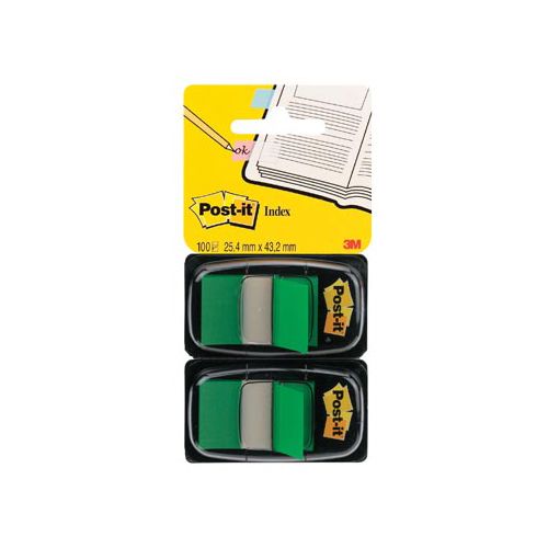 Post-it Post-it index standaard, ft 24,4 x 43,2 mm, houder met 2 x 50 tabs, groen