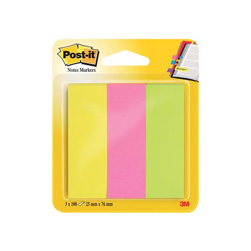 Post-It Notes Markers Post-it notes markers, ft 25 x 76 mm, blister met 3 x 100 vel, geassorteerde kleuren