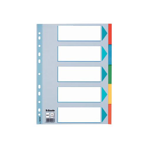 Esselte Esselte tabbladen, voor ft A4, uit karton, 5 tabs, geassorteerde kleuren