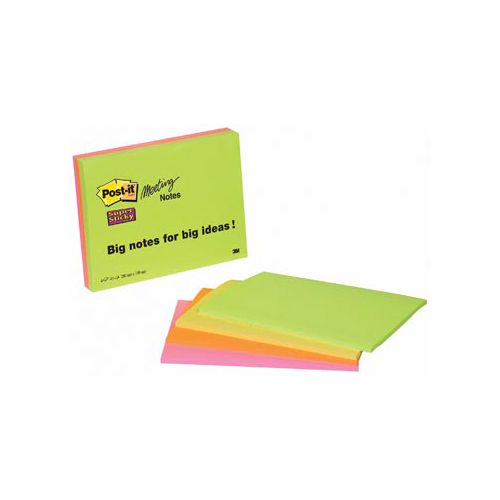 Post-It Super Sticky Post-it Super Sticky Meeting notes, 45 vel, ft 152 x 203 mm, geassorteerde kleuren, pak van 4 blokken
