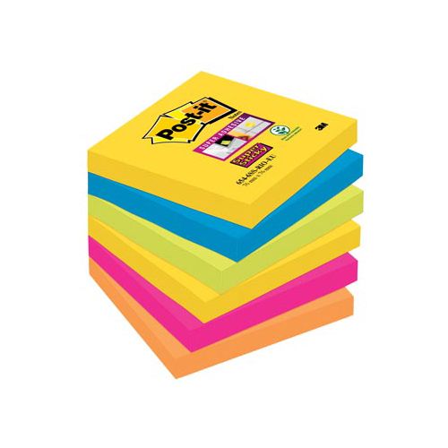 Post-It Super Sticky Post-it Super Sticky notes Carnival, 90 vel, ft 76 x 76 mm, pak van 6 blokken