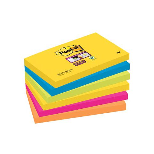 Post-it Post-it Super Sticky notes Carnival, 90 vel, ft 76 x 127 mm, pak van 6 blokken