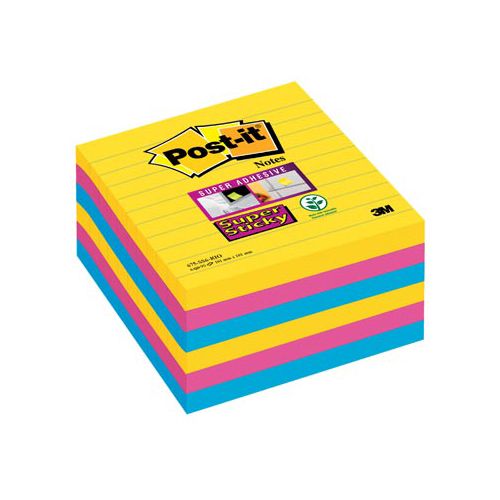 Post-it Post-it Super Sticky notes XL Carnival, 90 vel, ft 101 x 101 mm, gelijnd, assorti pak van 6 blokken