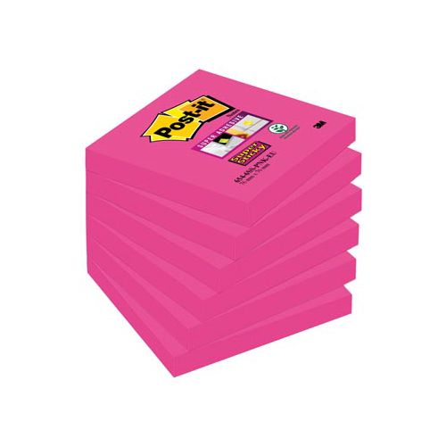 Post-it Post-it Super Sticky notes, 90 vel, ft 76 x 76 mm, pak van 6 blokken, fuchsia (power pink)