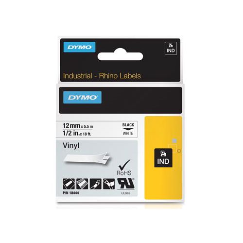 Dymo Dymo RHINO vinyltape 12 mm, zwart op wit
