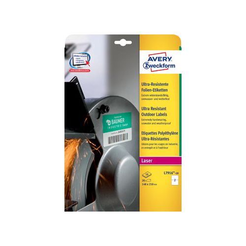 Avery Avery ultra resistente etiketten voor buiten ft 210 x 148 mm (b x h), doos van 20 etiketten