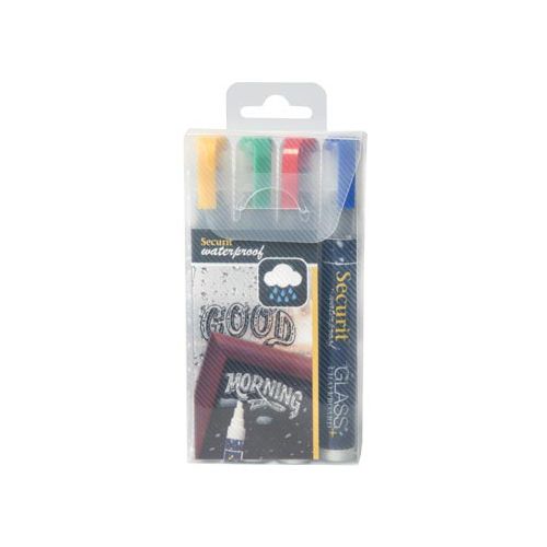 Securit Securit Waterproof krijtmarker medium, blister met 4 stuks in geassorteerde kleuren
