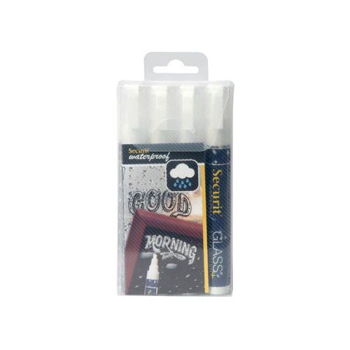 Securit Securit Waterproof krijtmarker medium wit, blister met 4st