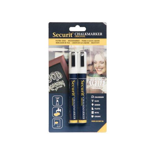 Securit Securit krijtmarker medium, blister met 2 stuks, wit