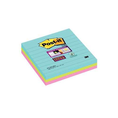 Post-It Super Sticky Post-it Super Sticky notes XL Cosmic, 70 vel, ft 101 x 101 mm, gelijnd, geassorteerde kleuren, pak van 3